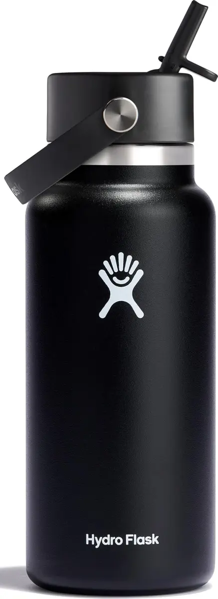 Hydro Flask Water Bottle - Insulated Stainless Steel - Wide Straw Lid, Non Spill, Leakproof in 32 Oz Black - main product image