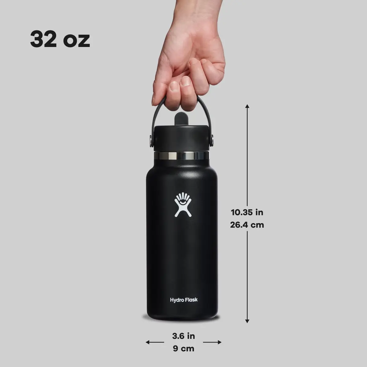 Hydro Flask Water Bottle - Insulated Stainless Steel - Wide Straw Lid, Non Spill, Leakproof in 32 Oz Black - view 7