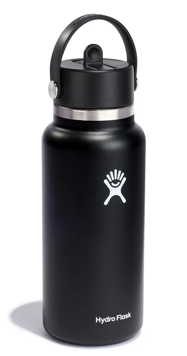 Hydro Flask Water Bottle - Insulated Stainless Steel - Wide Straw Lid, Non Spill, Leakproof in 32 Oz Black - view 2