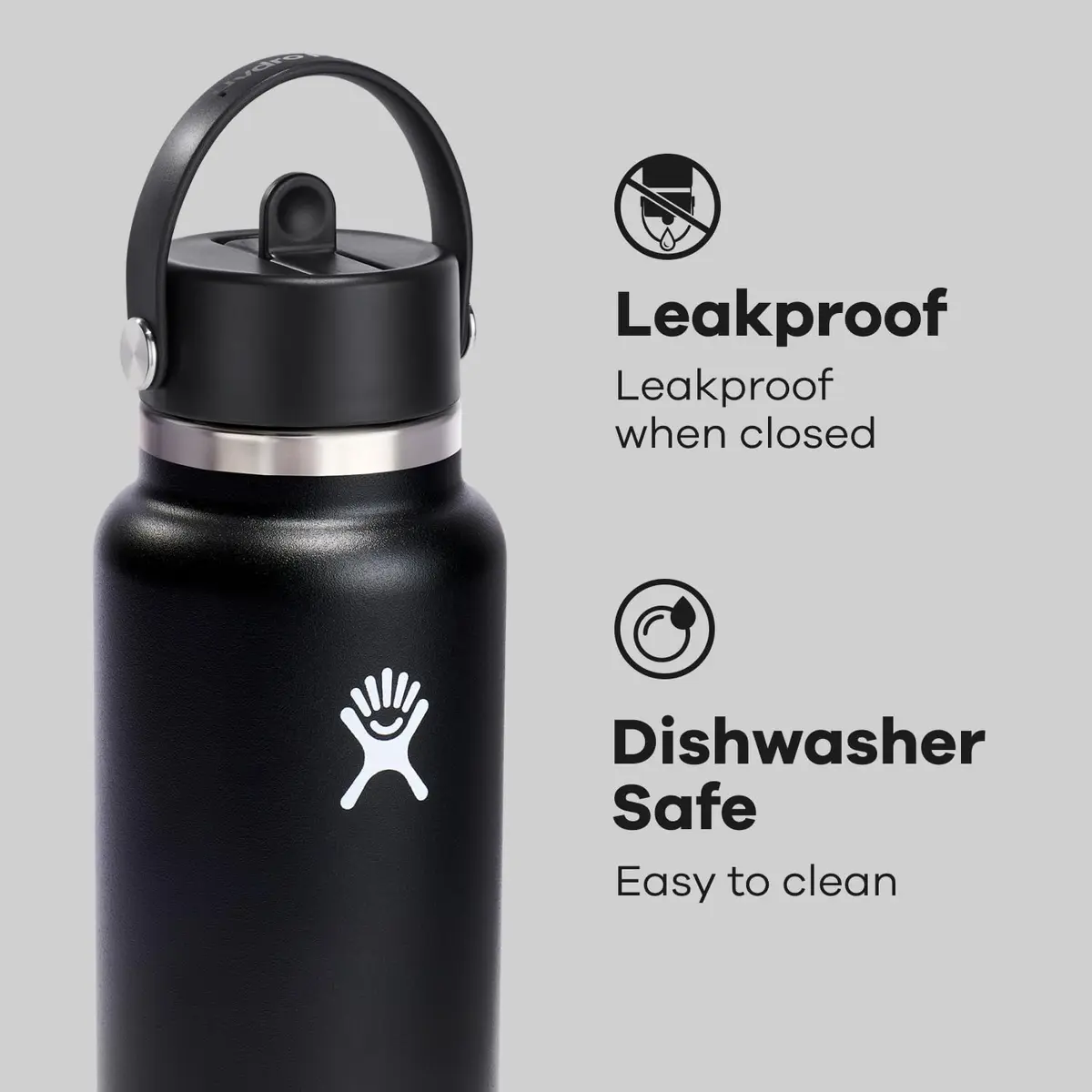 Hydro Flask Water Bottle - Insulated Stainless Steel - Wide Straw Lid, Non Spill, Leakproof in 32 Oz Black - view 4