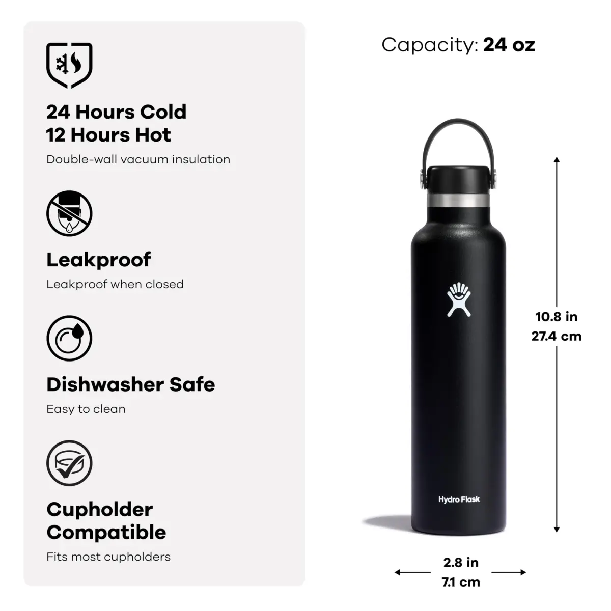 Hydro Flask Standard Mouth Water Bottle 710ml (24 Oz) | Insulated Stainless Steel, Leakproof, Purple - view 6