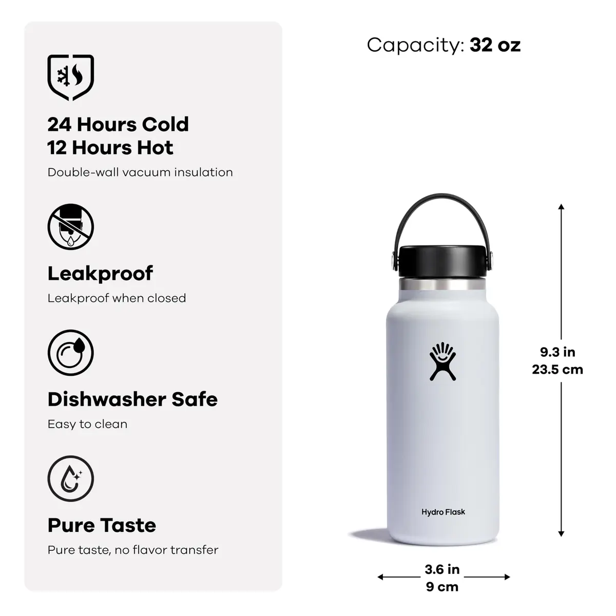 Hydro Flask Wide Mouth Flex Cap Water Bottle 946ml (32 Oz) | Keeps Cold 24 Hrs, Hot 12 Hrs - view 3