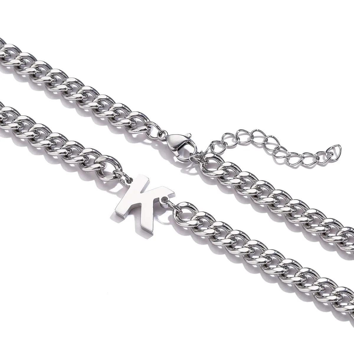 DuoDiner W Letter Necklace Initial Cuban Link Chain for Men Boys Stainless Steel Pendant Gift Silver | Classic & Resistant - view 2