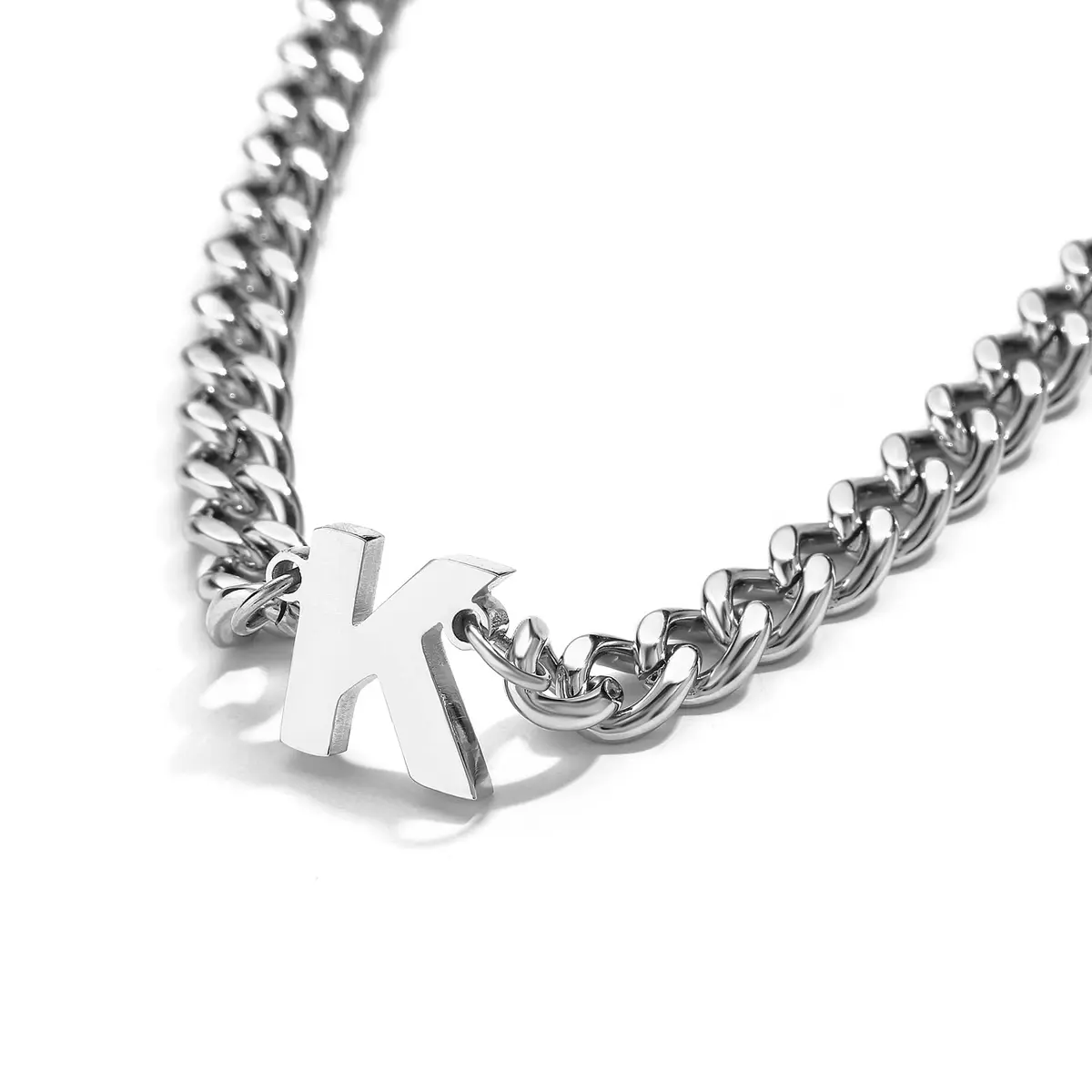 DuoDiner W Letter Necklace Initial Cuban Link Chain for Men Boys Stainless Steel Pendant Gift Silver | Classic & Resistant - view 3
