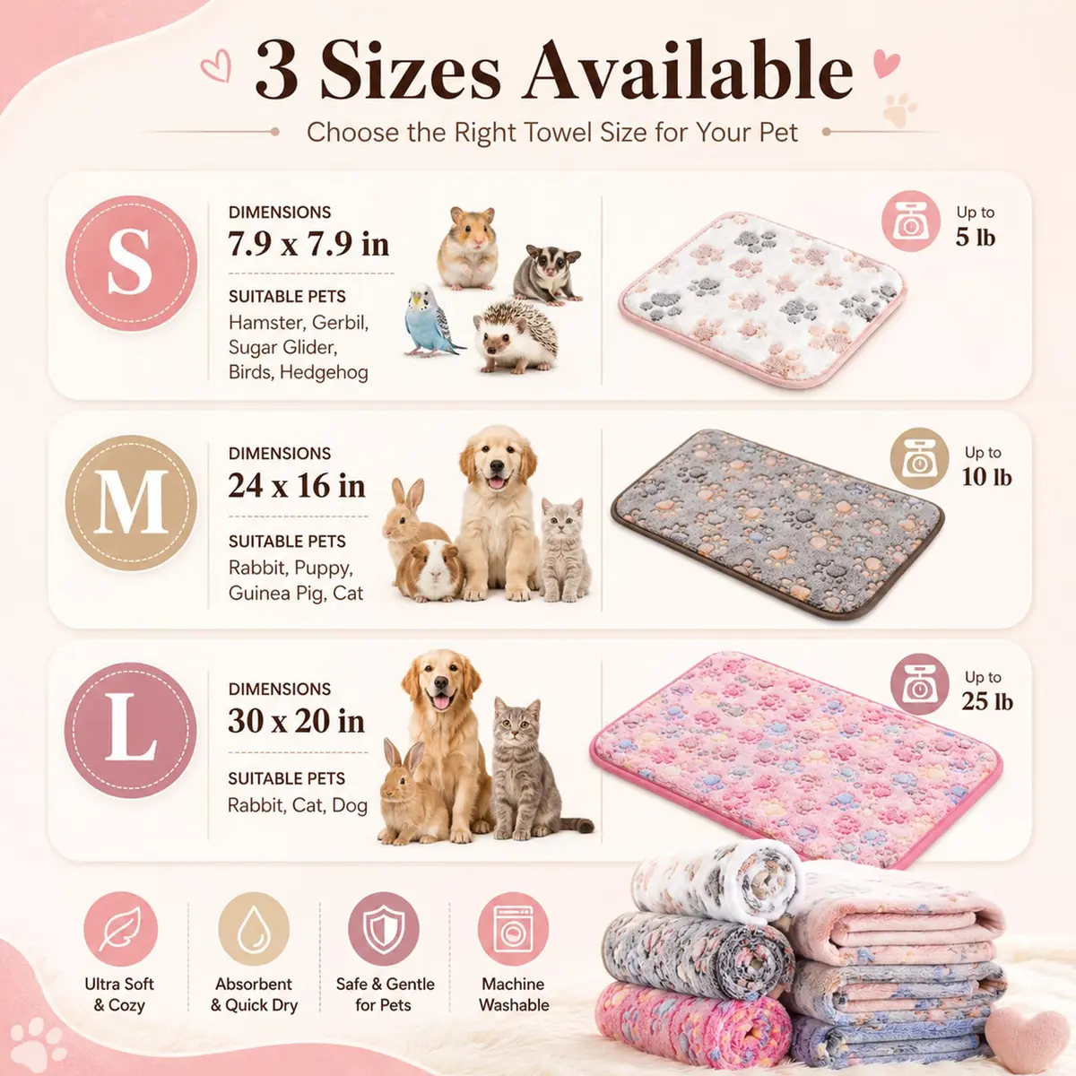 Grddaef Fleece Guinea Pig Blankets 6 Pieces Waterproof Washable Small Animal Cage Liners 60 x 40 cm (23.6 x 15.7 Inch) - view 6
