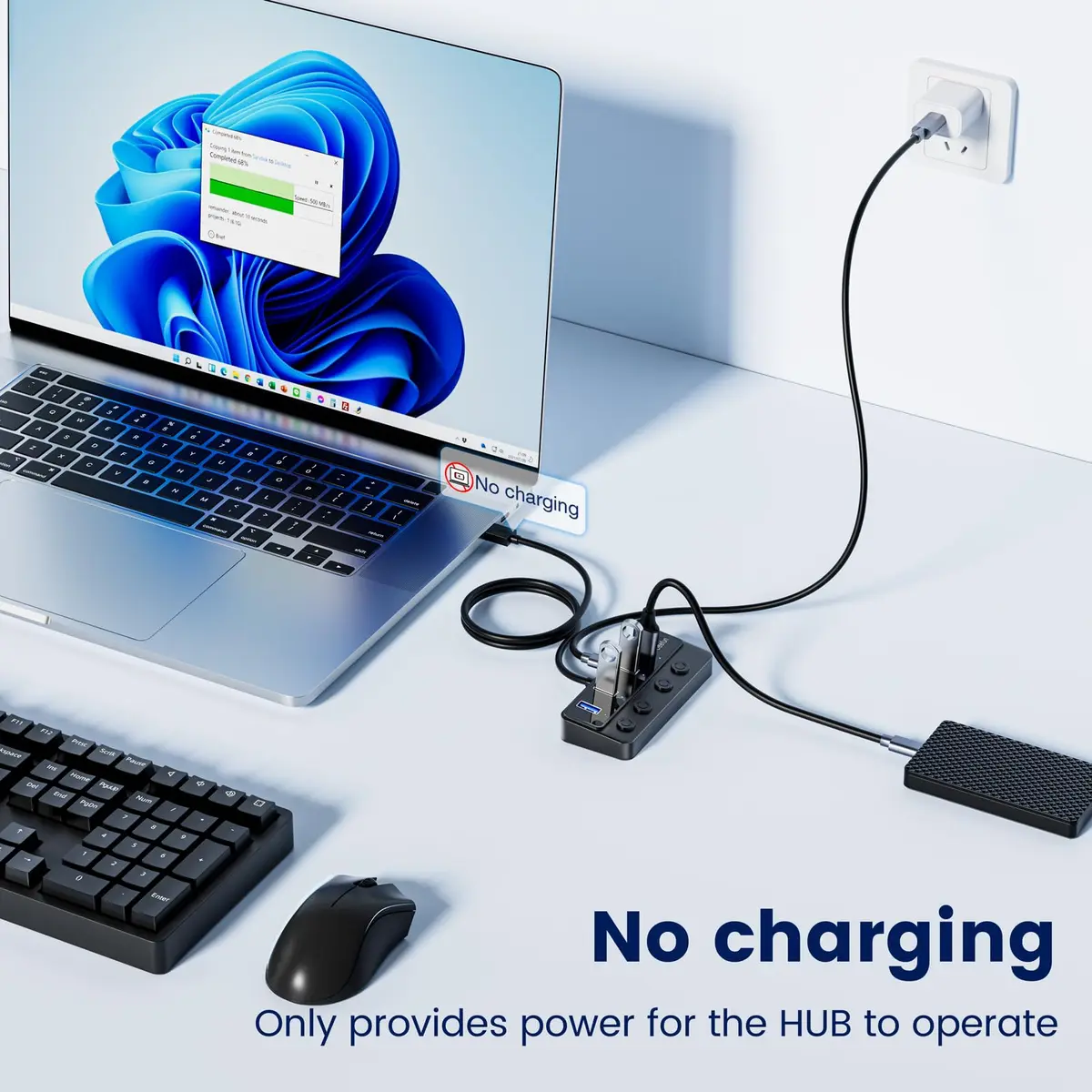 Q QEEFUN 4-Port USB 3.0 Hub with Individual LED Power Switches & 2ft Cable | 5Gbps Data Transfer - view 8
