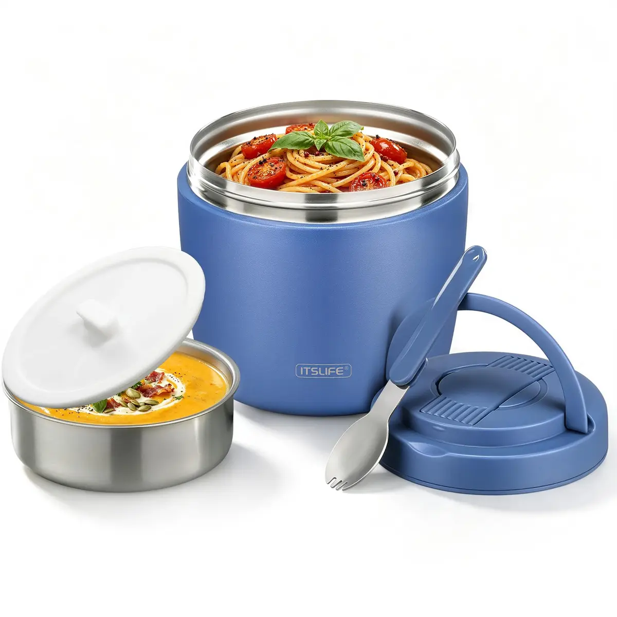 Itslife 32oz Insulated Soup Thermo Vacuum Stainless Steel Food Jar for Hot & Cold Food with Spoon (Blue) - main product image