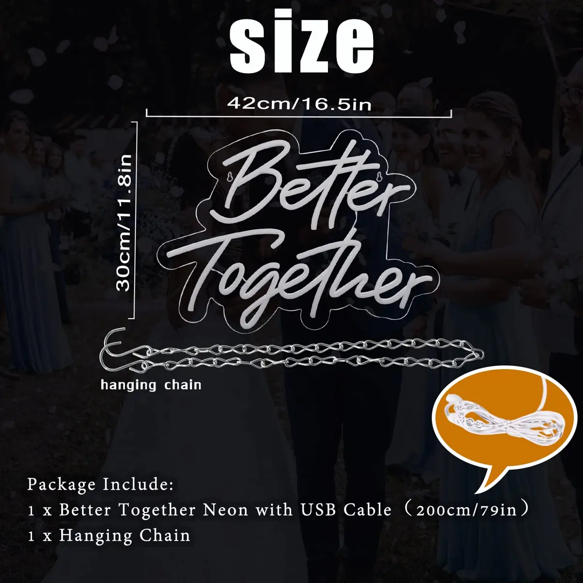 BerniceKelly Better Together Neon Sign Warm White | Wedding & Party Wall Decor 42x30cm - view 4