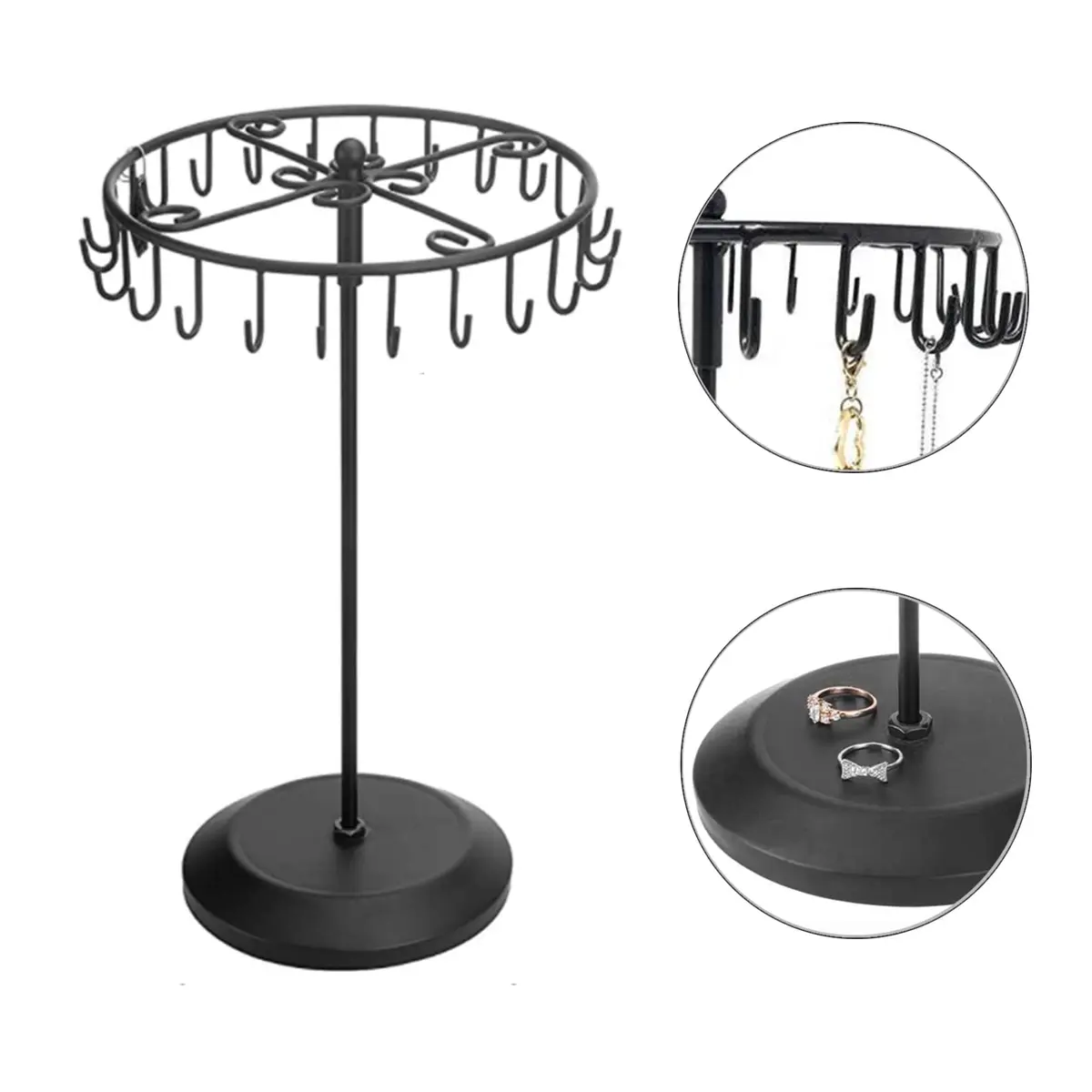 Qaeoity Jewelry Organizer Stand 14-Inch Silver | Rotating Necklace Holder with 23 Hooks - view 5