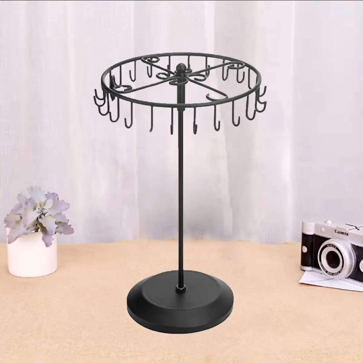 Qaeoity Jewelry Organizer Stand 14-Inch Silver | Rotating Necklace Holder with 23 Hooks - view 2