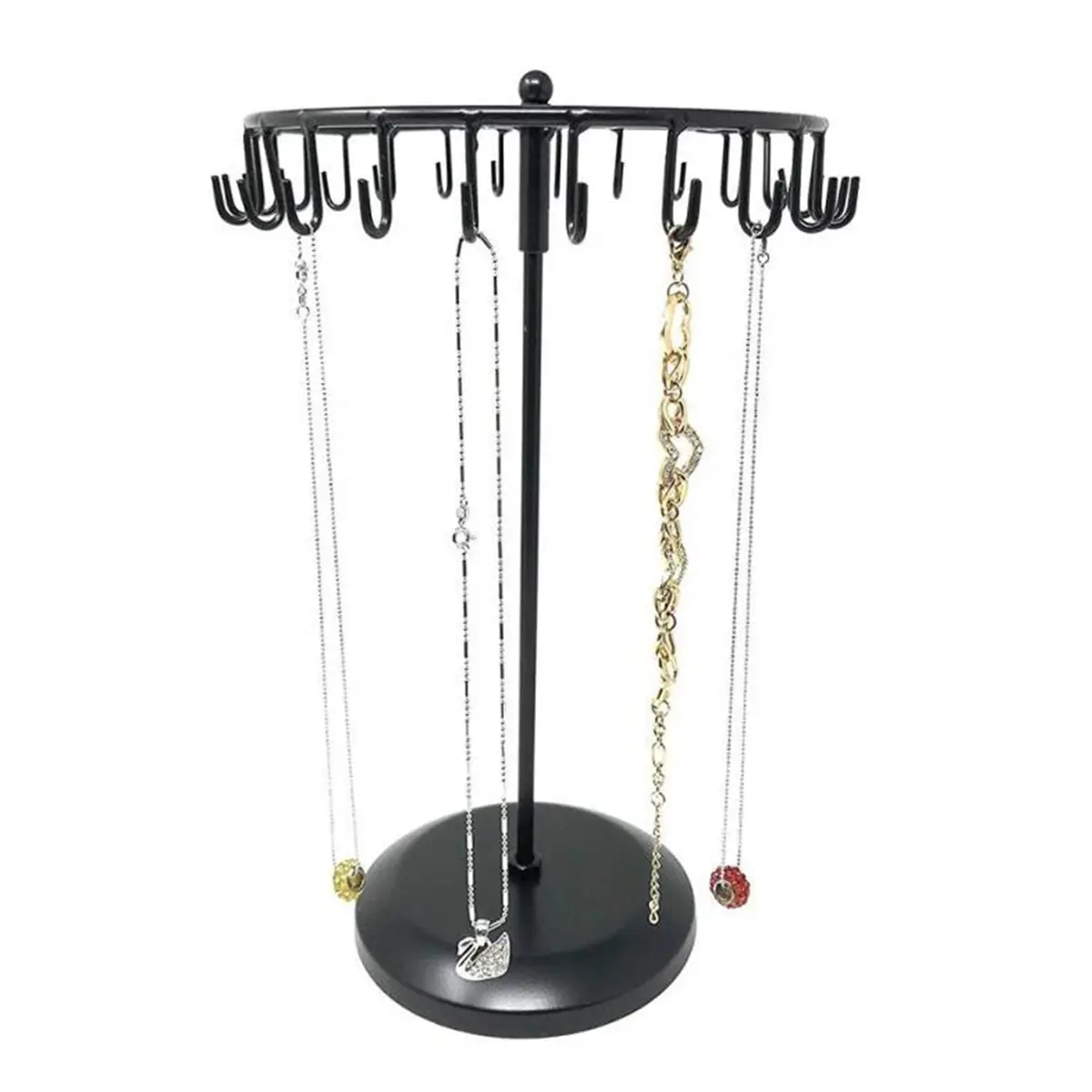 Qaeoity Jewelry Organizer Stand 14-Inch Silver | Rotating Necklace Holder with 23 Hooks - view 4