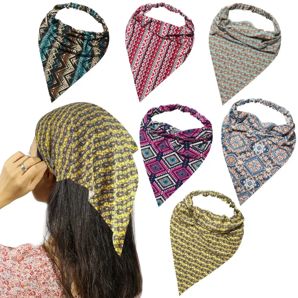 Vercret Boho Hair Scarf Headbands for Women, Pretied Floral Bandana Headbands with Clips (6-Pack, Multi-colored) - main product image