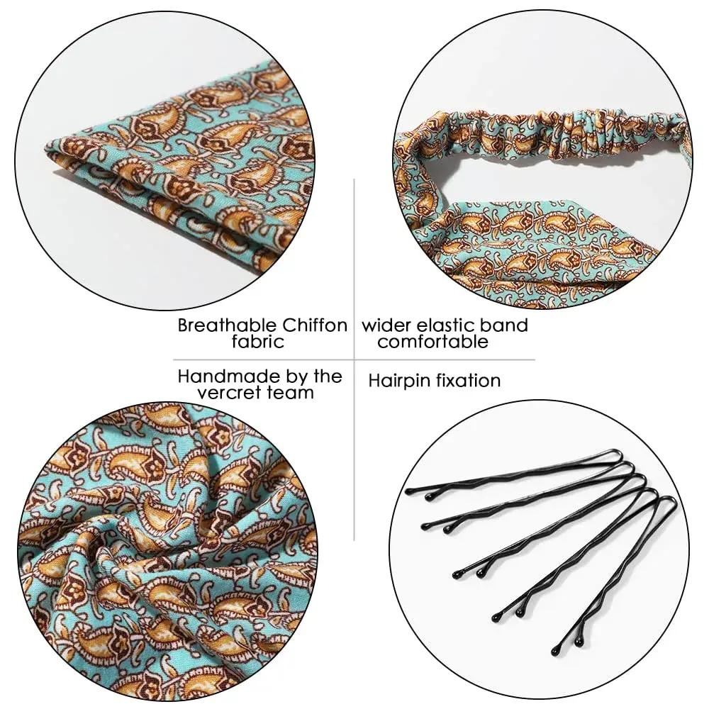 Vercret Boho Hair Scarf Headbands for Women, Pretied Floral Bandana Headbands with Clips (6-Pack, Multi-colored) - view 2