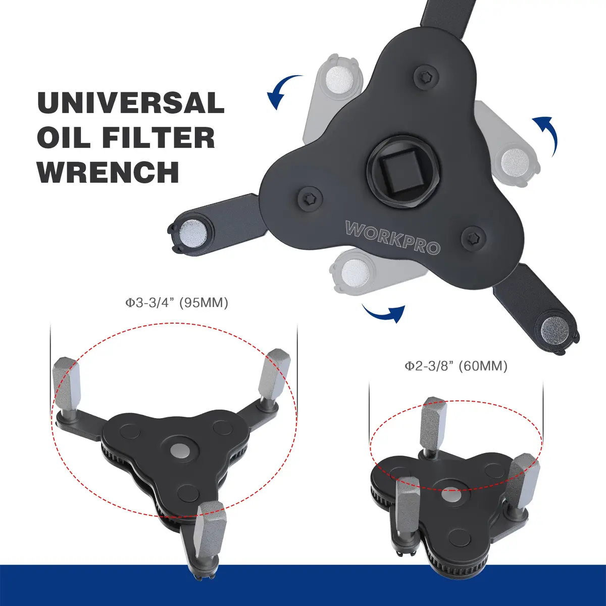 WORKPRO Universal Adjustable Oil Filter Wrench 60-95mm (2.375-3.75") | Magnetic Oil Filter Removal Tool for Cars & Motorcycles - view 2