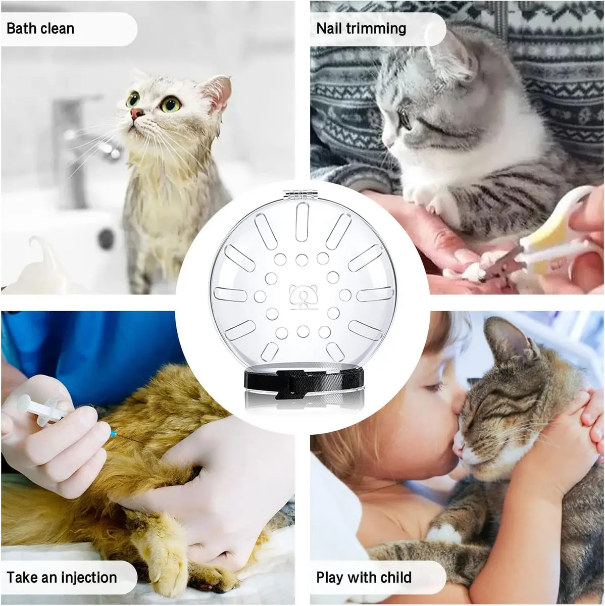 Merkaunis Upgraded Cat Muzzle Grooming Adjustable Anti-Bite Helmet Hood | Breathable Resin Cat Helmet (One Size) - view 6