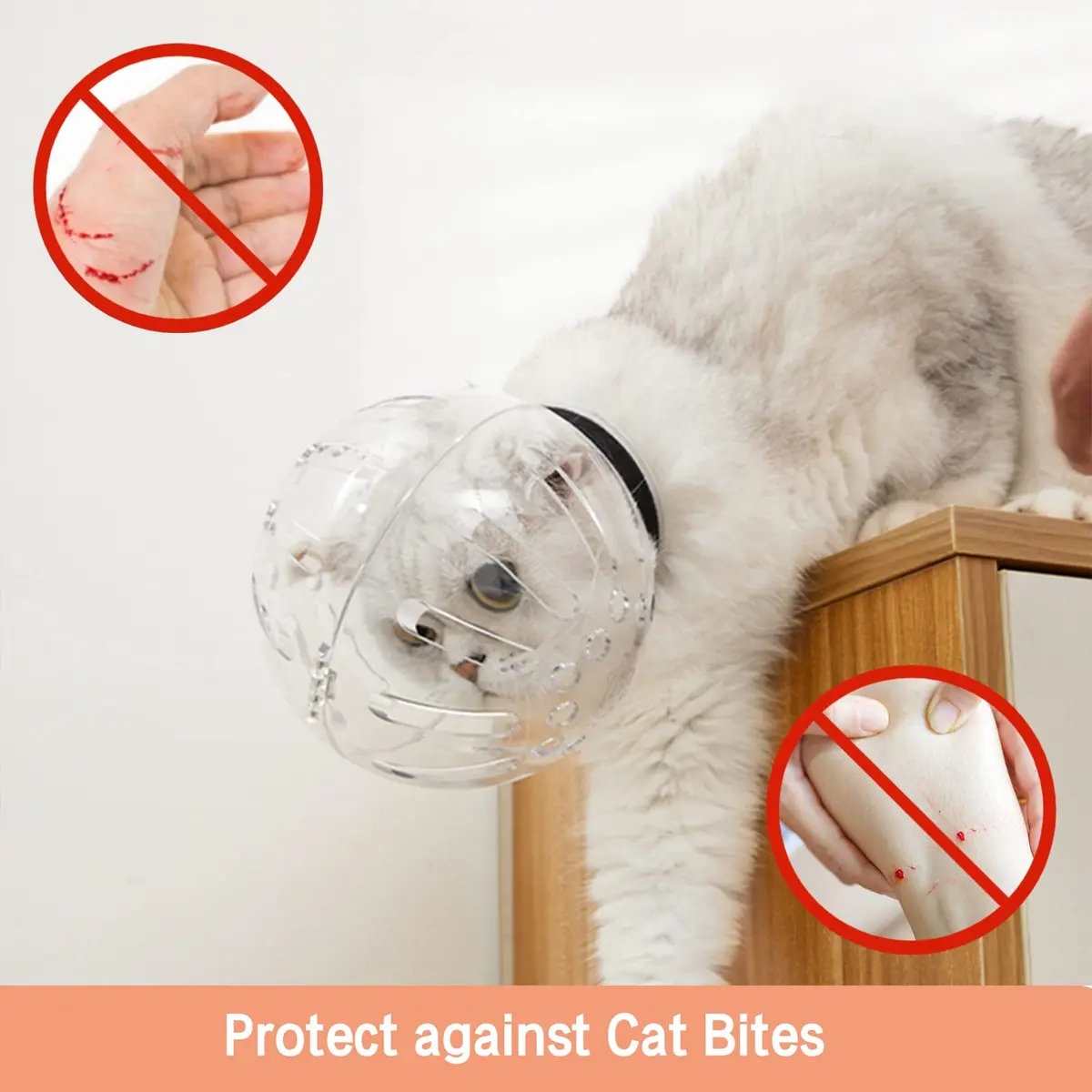 Merkaunis Upgraded Cat Muzzle Grooming Adjustable Anti-Bite Helmet Hood | Breathable Resin Cat Helmet (One Size) - view 2