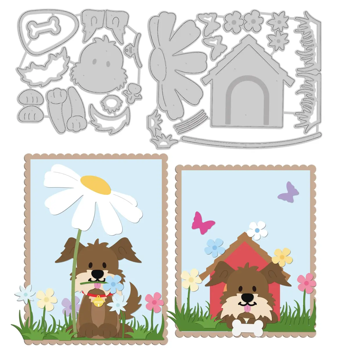 INFUNLY Animal Dog Cutting Dies Metal DIY Dog & House Die Cuts 4.02in x 5.12in | Embossing Stencil for Crafts - main product image