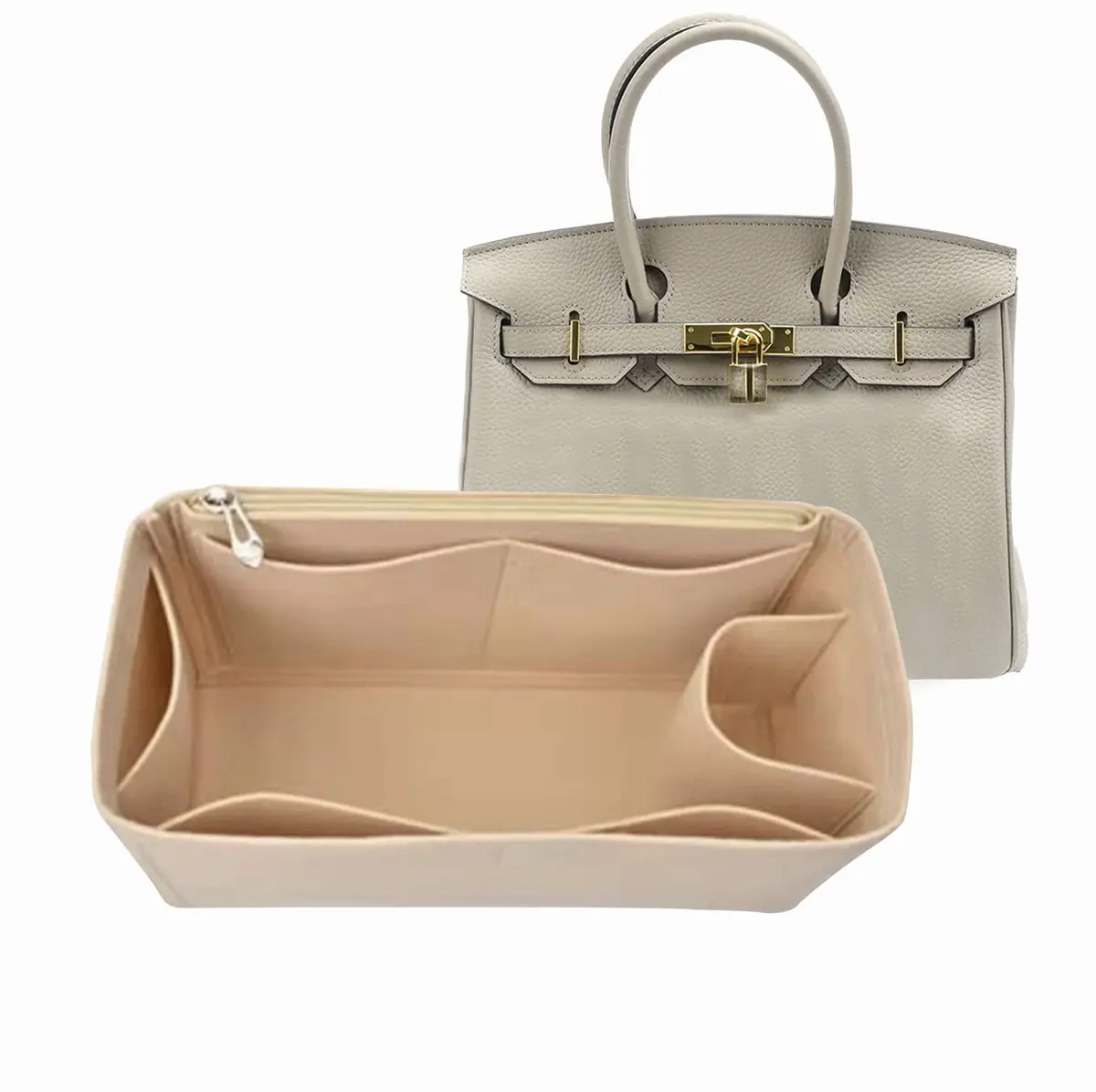 Lckaey Purse Organizer insert for birkin 30 beige lightweight felt, sturdy & protective (8.66x4.3x3.9 inches) - main product image