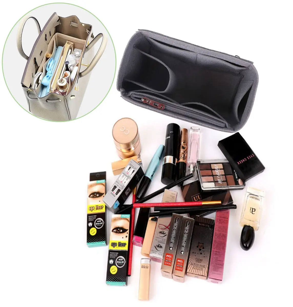 Lckaey Purse Organizer insert for birkin 30 beige lightweight felt, sturdy & protective (8.66x4.3x3.9 inches) - view 3