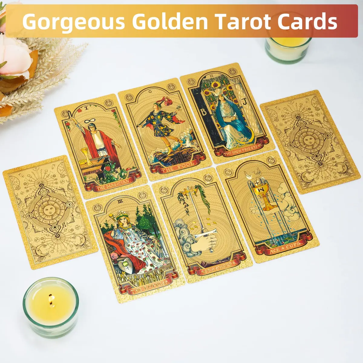 SIOKUY Tarot Cards Deck, Luxury Classic Tarot, Waterproof Gold Foil, Beginners Friendly (Gold Sun) | Premium Visual Experience - view 2