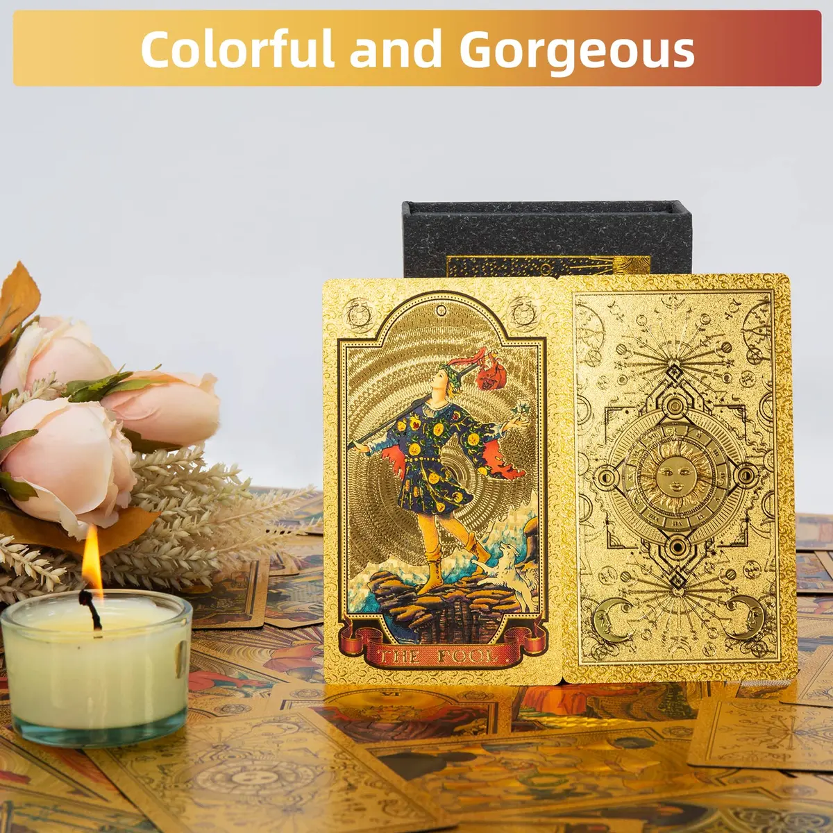 SIOKUY Tarot Cards Deck, Luxury Classic Tarot, Waterproof Gold Foil, Beginners Friendly (Gold Sun) | Premium Visual Experience - view 3