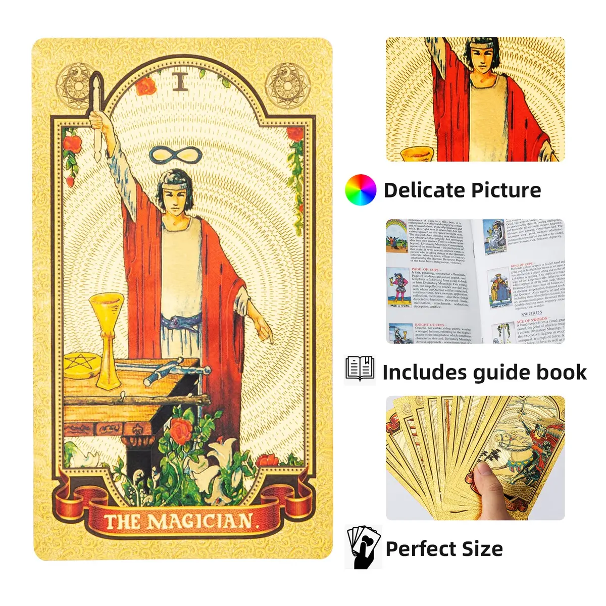 SIOKUY Tarot Cards Deck, Luxury Classic Tarot, Waterproof Gold Foil, Beginners Friendly (Gold Sun) | Premium Visual Experience - view 4
