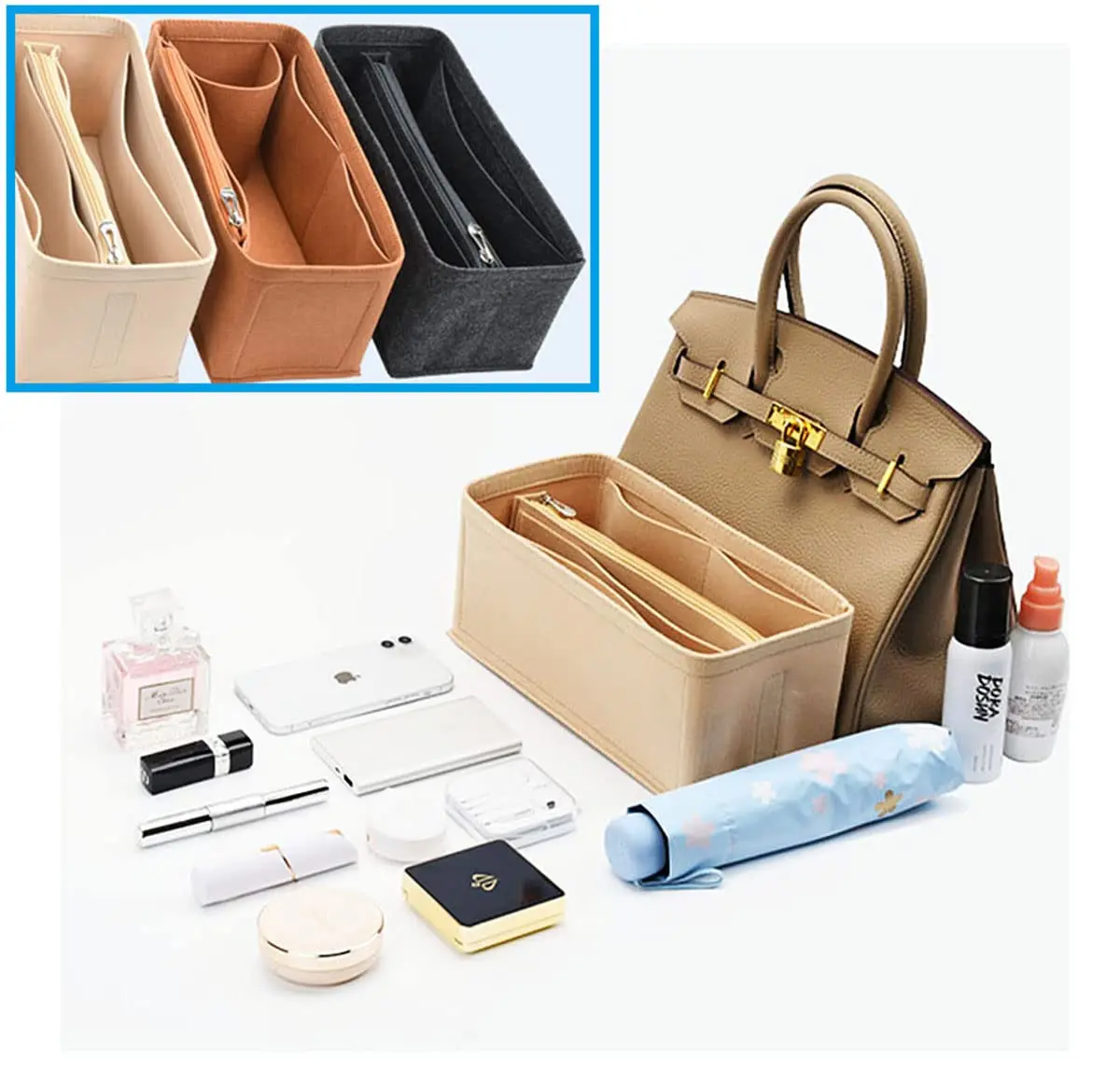 Lckaey Felt Bag Organizer Insert for Birkin 25, Small 21.9cm (8.66" L x 4.3" W x 3.9" H) | Premium Inner Bag Caddy - view 5