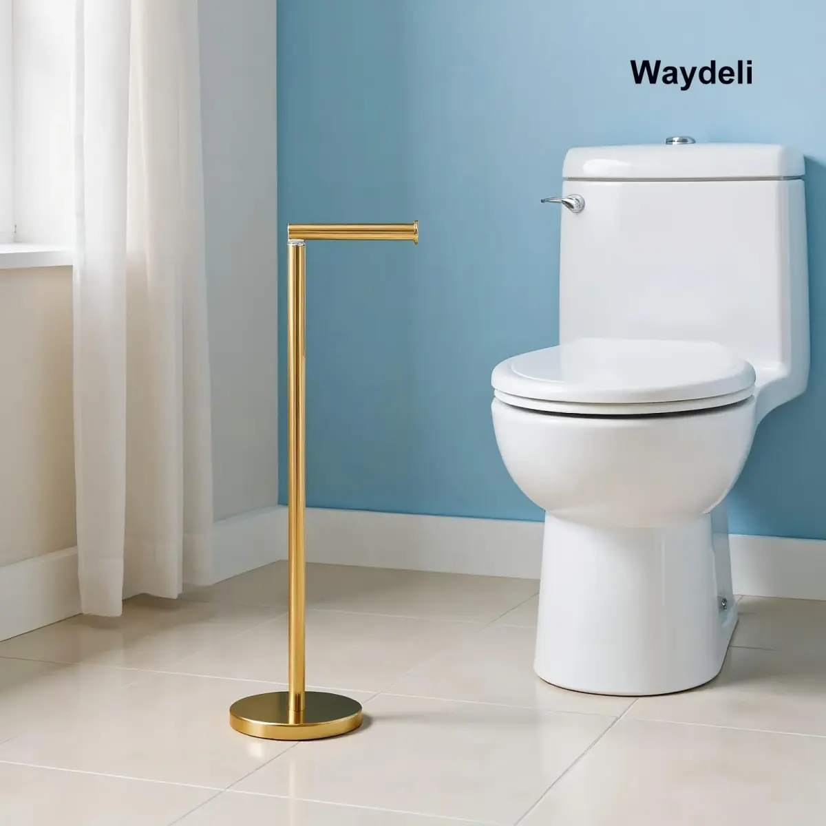 WAYDELI Freestanding Toilet Paper Holder Stand with Reserve for 4 Rolls | Stainless Steel Base, Gold - view 9