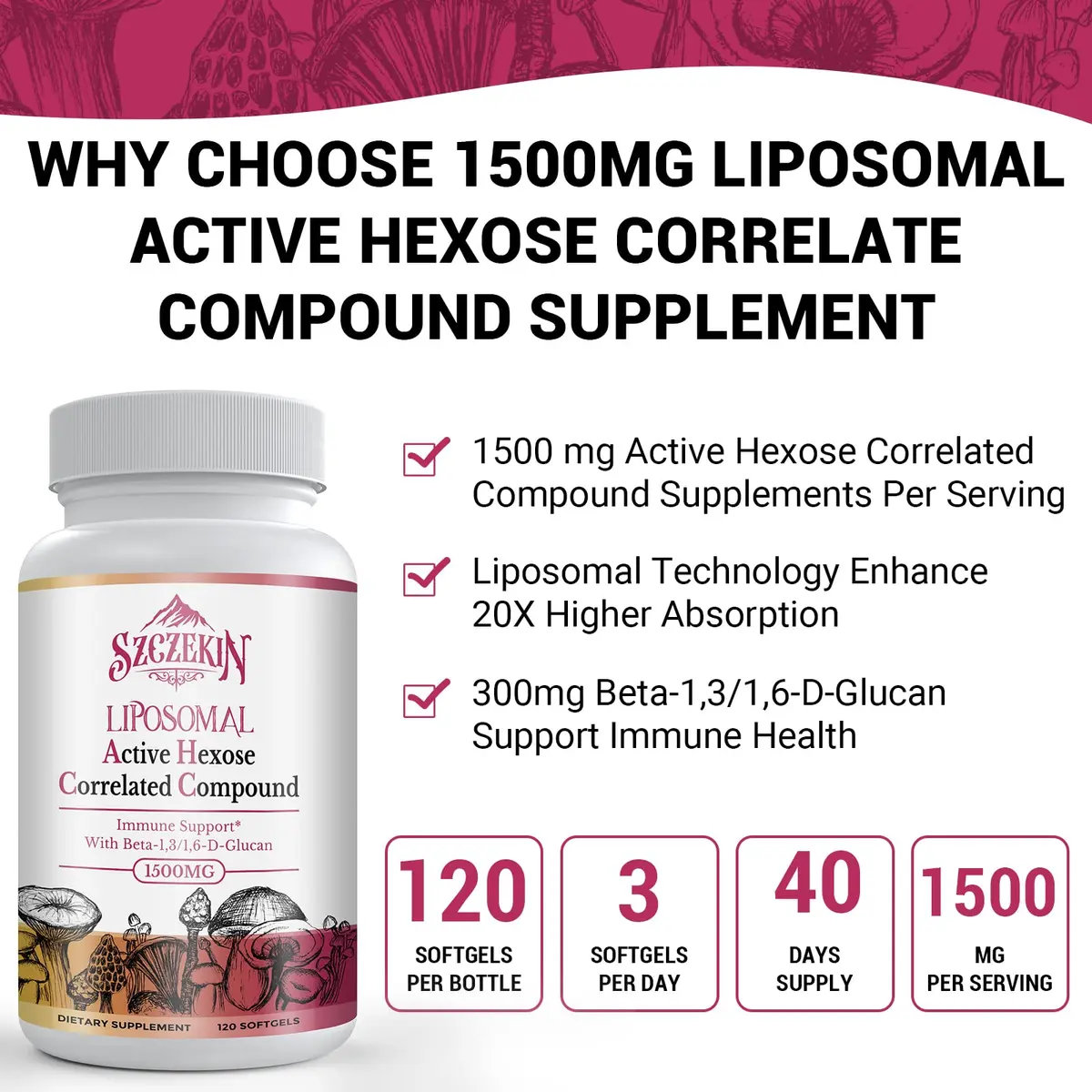SZCZEKIN 1500mg Liposomal Active Hexose Correlated Supplement 120 Count | Advanced Immune Support - view 3