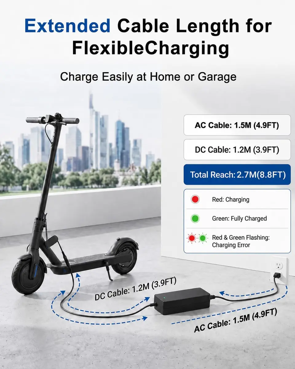 vhbw 42V 2A Electric Scooter Charger | 84W 9.8ft Cable for Segway Ninebot 36V Models - view 5