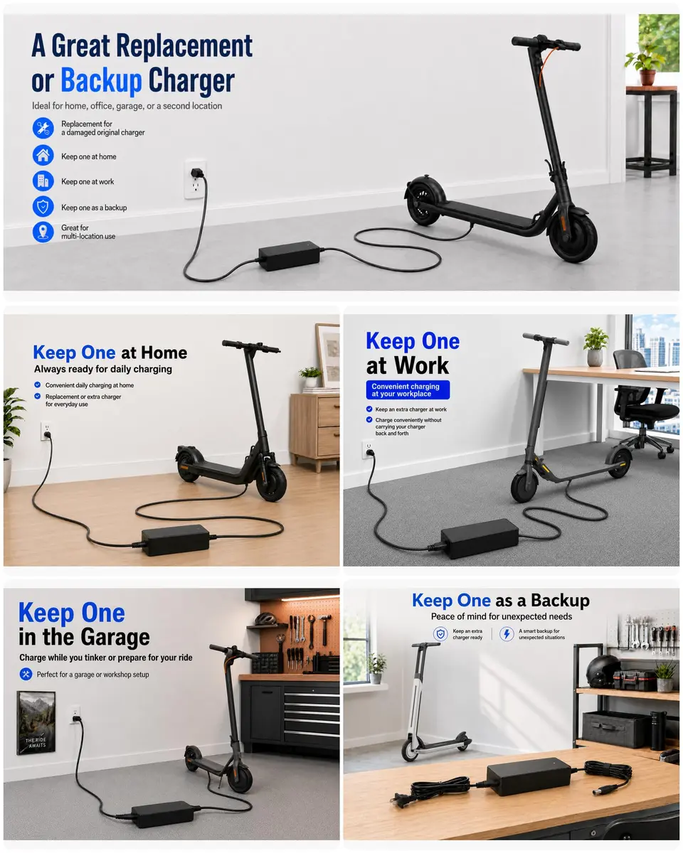 vhbw 42V 2A Electric Scooter Charger | 84W 9.8ft Cable for Segway Ninebot 36V Models - view 6