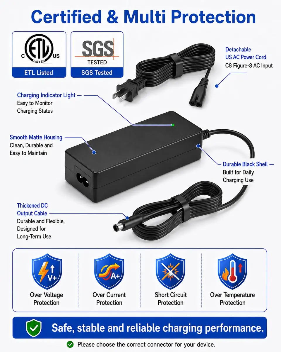 vhbw 42V 2A Electric Scooter Charger | 84W 9.8ft Cable for Segway Ninebot 36V Models - view 7