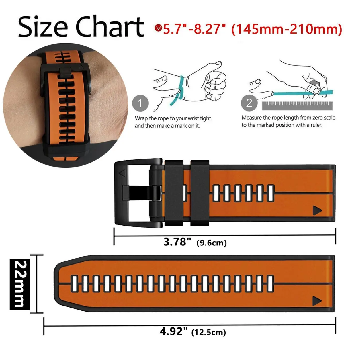 Abanen Quick Fit 22mm Silicone Watch Band for Garmin 955 / Fenix 7 / epix 2 | Waterproof Sport Strap - view 4