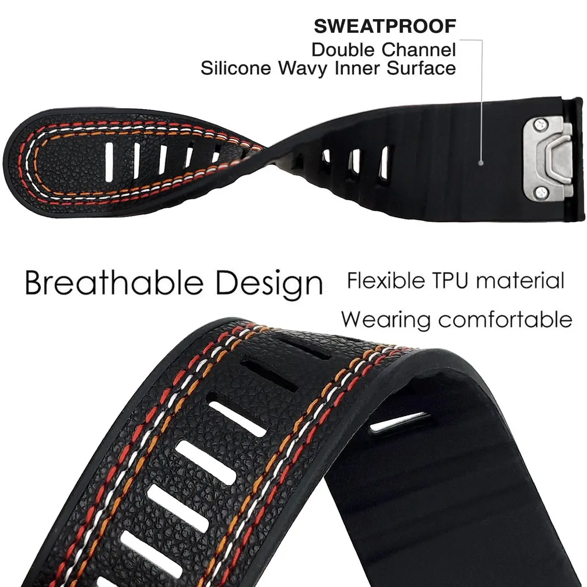 Abanen Quick Fit 26mm Watch Band for Garmin Fenix 7X/6X/5X, Fiber Leather with Silicone Lining, 150mm-200mm Wrist Size | USA-Sourced Import - view 5