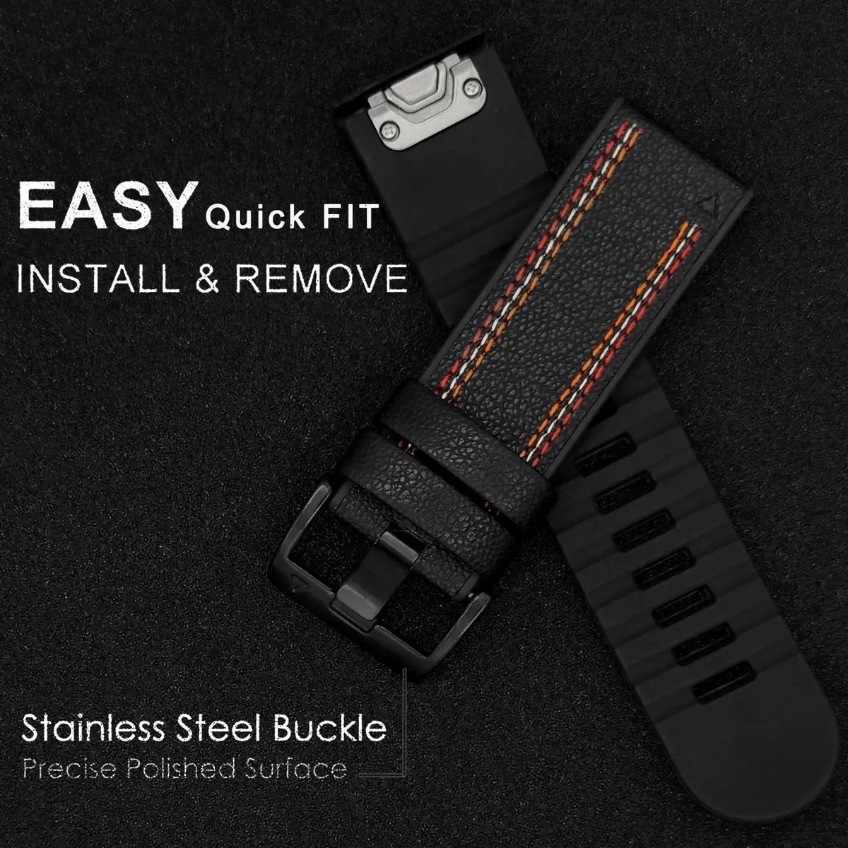 Abanen Quick Fit 26mm Watch Band for Garmin Fenix 7X/6X/5X, Fiber Leather with Silicone Lining, 150mm-200mm Wrist Size | USA-Sourced Import - view 4