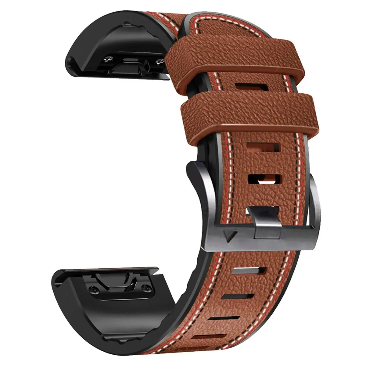 Abanen Quick Fit 26mm Watch Band for Garmin Fenix 7X/6X/5X, Enduro, Tactix Delta, Brown Fiber Leather with Silicone Lining (150mm-200mm Wrist) - main product image