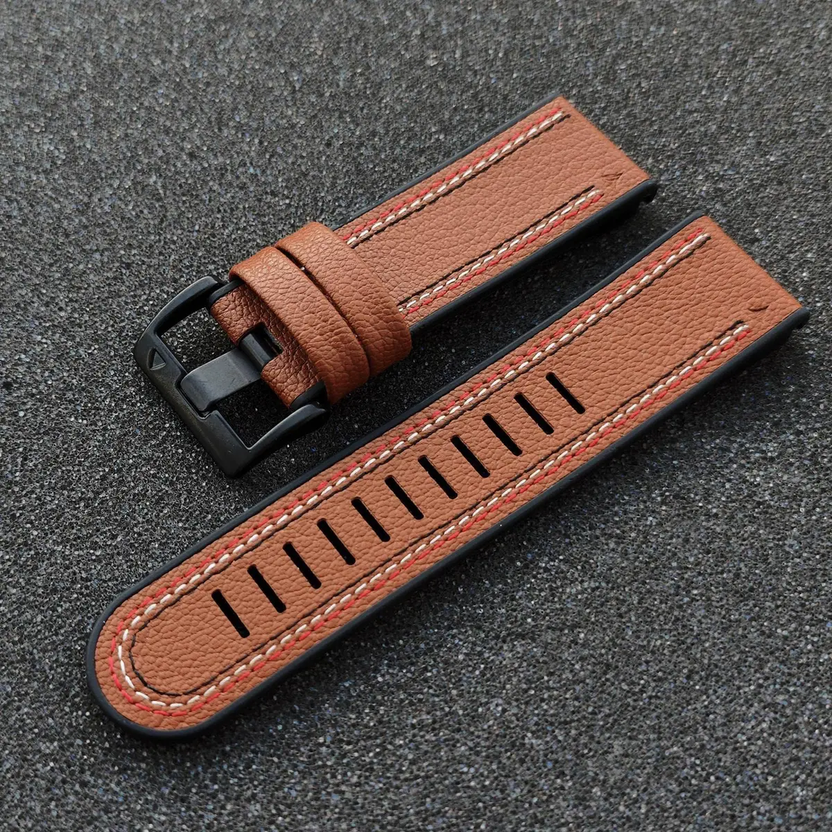 Abanen Quick Fit 26mm Watch Band for Garmin Fenix 7X/6X/5X, Enduro, Tactix Delta, Brown Fiber Leather with Silicone Lining (150mm-200mm Wrist) - view 6