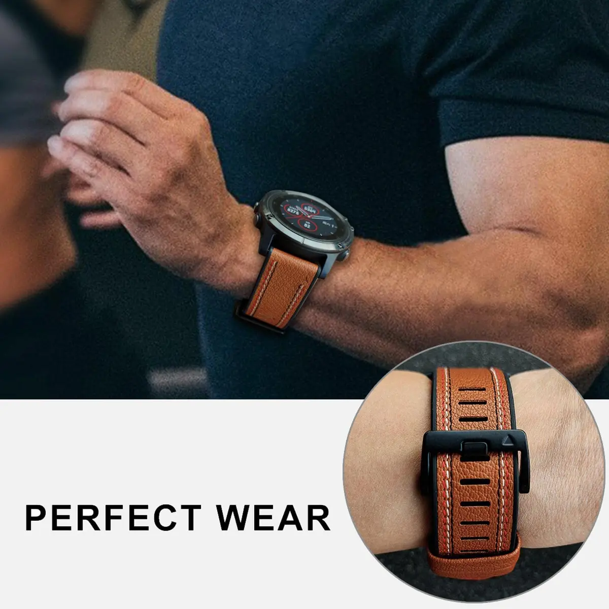 Abanen Quick Fit 26mm Watch Band for Garmin Fenix 7X/6X/5X, Enduro, Tactix Delta, Brown Fiber Leather with Silicone Lining (150mm-200mm Wrist) - view 7
