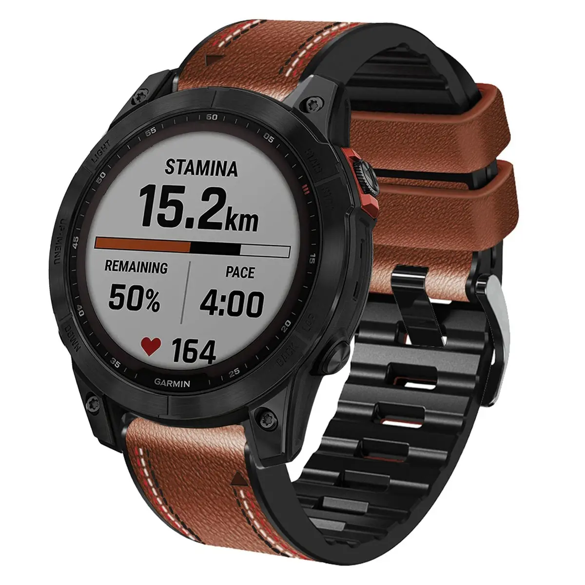 Abanen Quick Fit 26mm Watch Band for Garmin Fenix 7X/6X/5X, Enduro, Tactix Delta, Brown Fiber Leather with Silicone Lining (150mm-200mm Wrist) - view 2