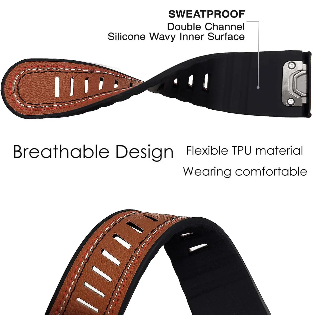 Abanen Quick Fit 26mm Watch Band for Garmin Fenix 7X/6X/5X, Enduro, Tactix Delta, Brown Fiber Leather with Silicone Lining (150mm-200mm Wrist) - view 4
