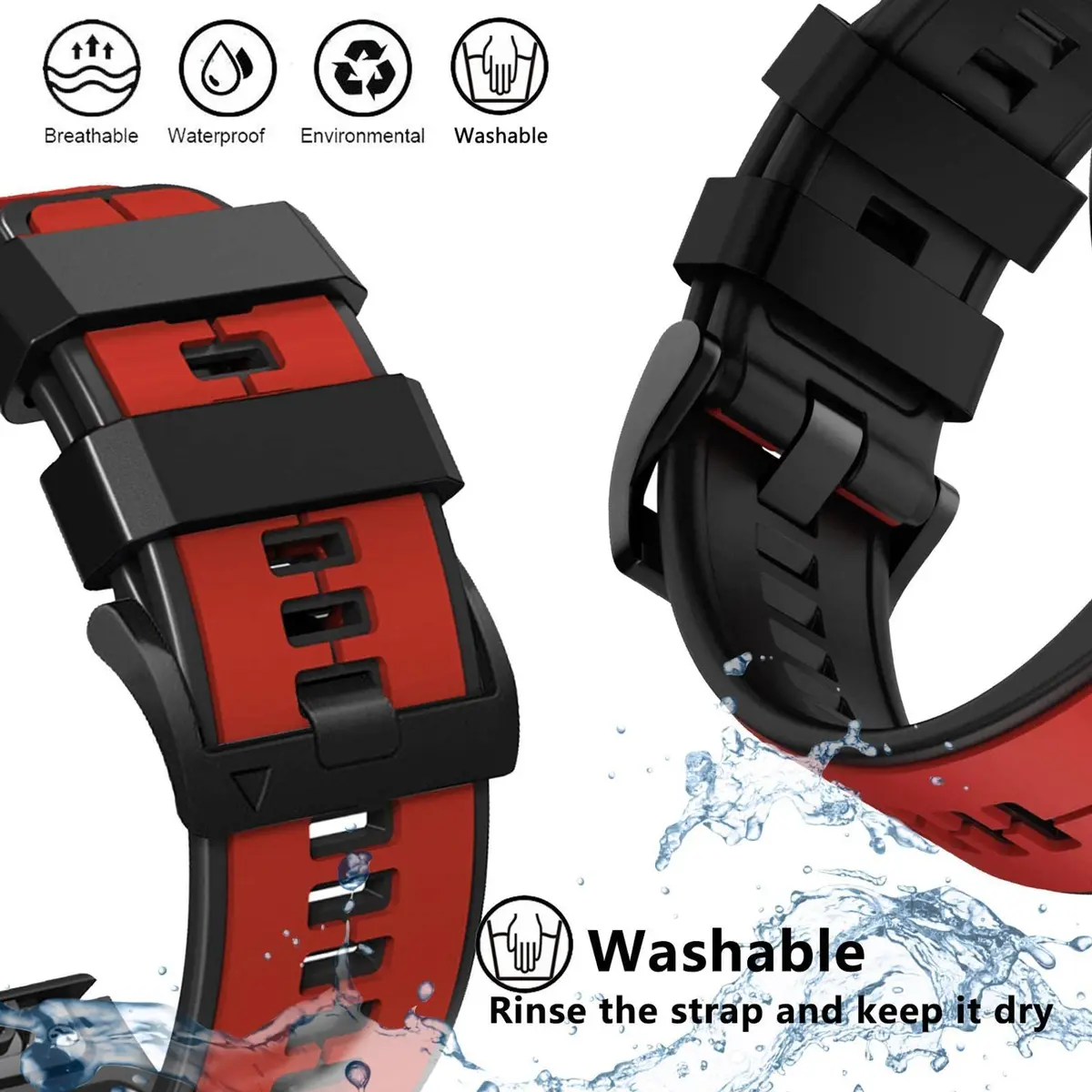 Abanen 22mm Silicone Watch Band for Garmin Fenix 7/6/5, Forerunner 955/945, Instinct 2/Solar, Red-Black | Quick Fit Sport Strap - view 5