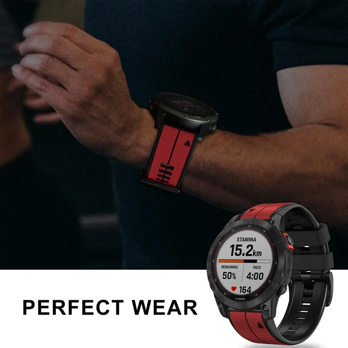 Abanen 22mm Silicone Watch Band for Garmin Fenix 7/6/5, Forerunner 955/945, Instinct 2/Solar, Red-Black | Quick Fit Sport Strap - view 7
