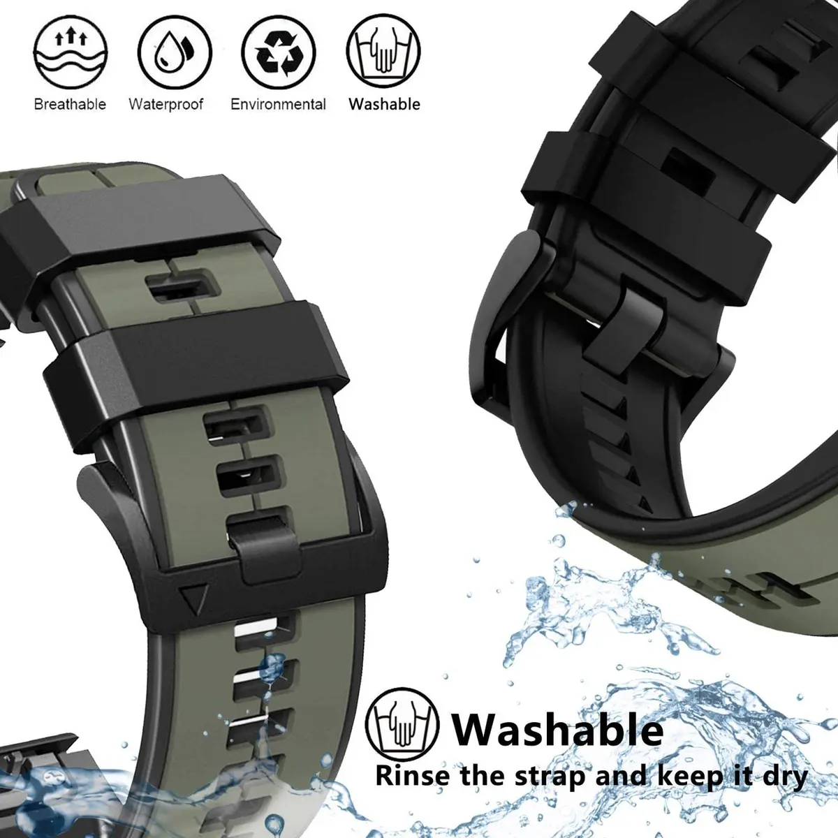 Abanen Silicone Watch Band 22mm | Waterproof Sport Strap for Garmin Fenix 7 & Forerunner 955 - view 6