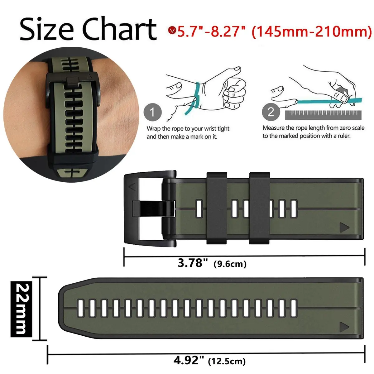 Abanen Silicone Watch Band 22mm | Waterproof Sport Strap for Garmin Fenix 7 & Forerunner 955 - view 7