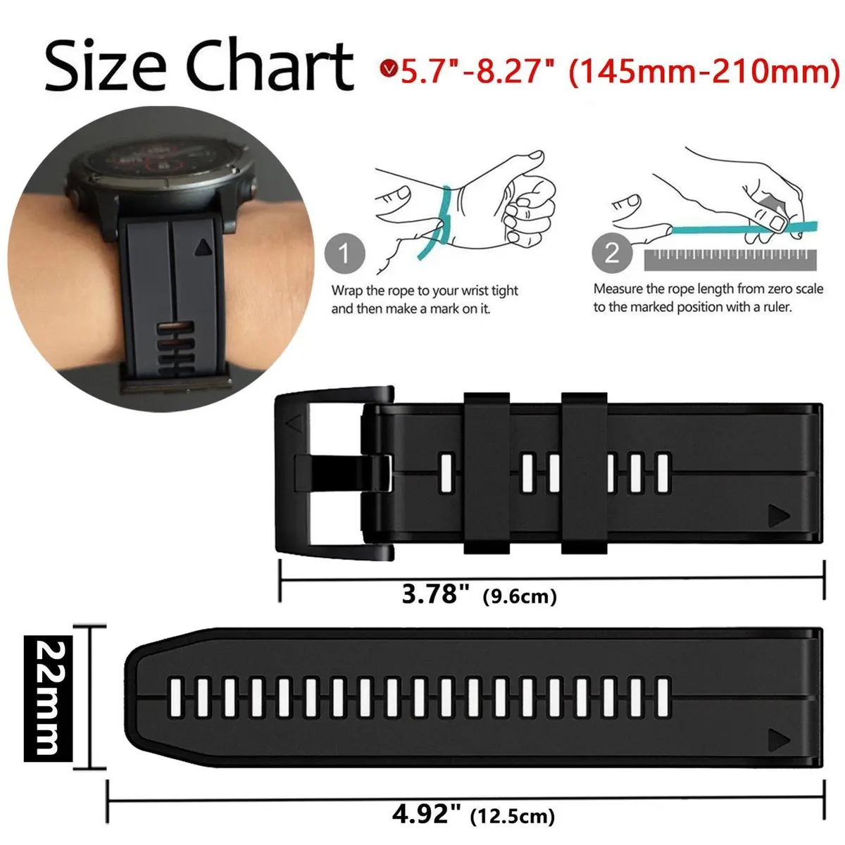 Abanen Quick Fit 22mm Silicone Watch Band for Garmin Forerunner 955/Fenix 7/epix 2/Fenix 6/Fenix 5, Grey-Black | Sport Strap for 47mm Smartwatches - view 5