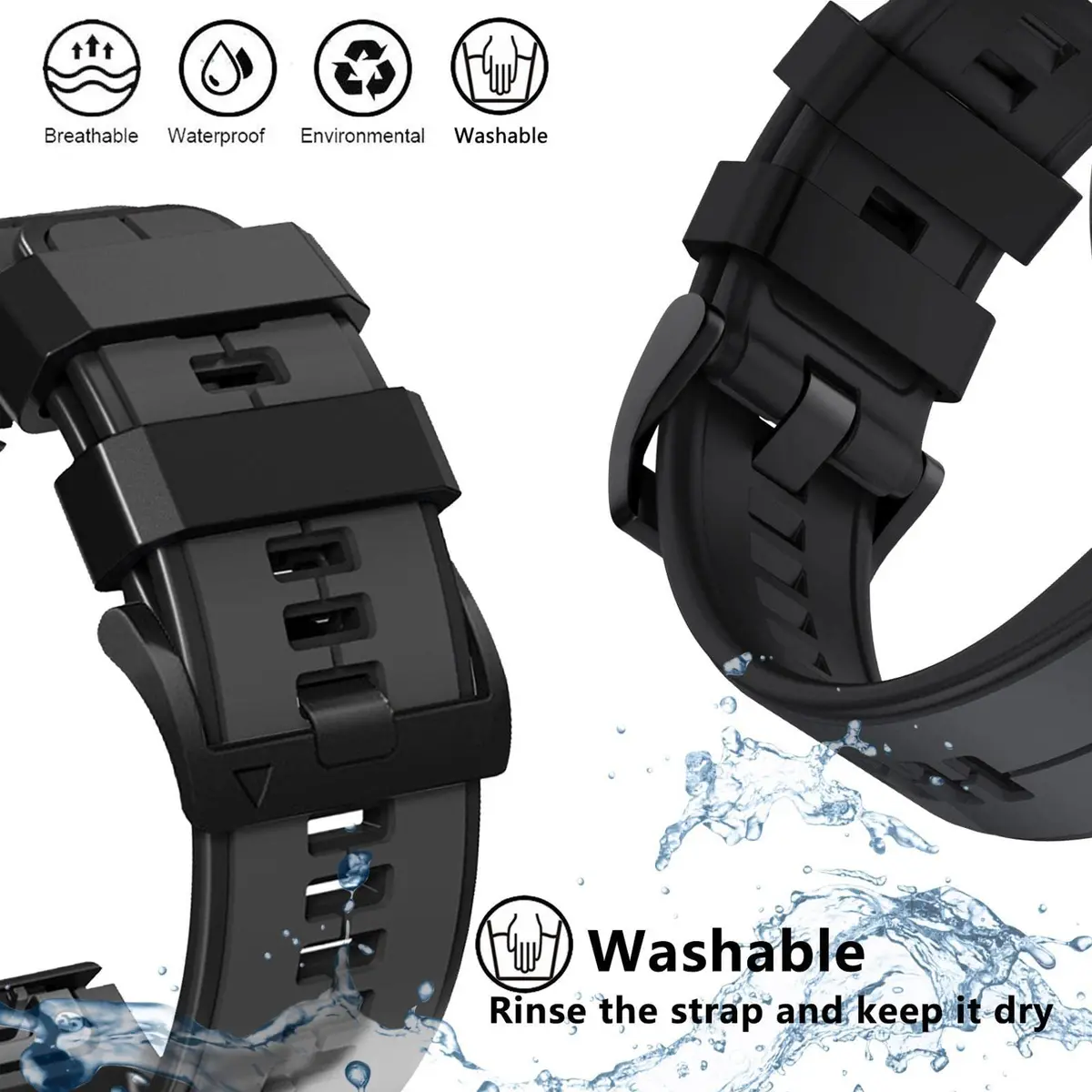 Abanen Quick Fit 22mm Silicone Watch Band for Garmin Forerunner 955/Fenix 7/epix 2/Fenix 6/Fenix 5, Grey-Black | Sport Strap for 47mm Smartwatches - view 6