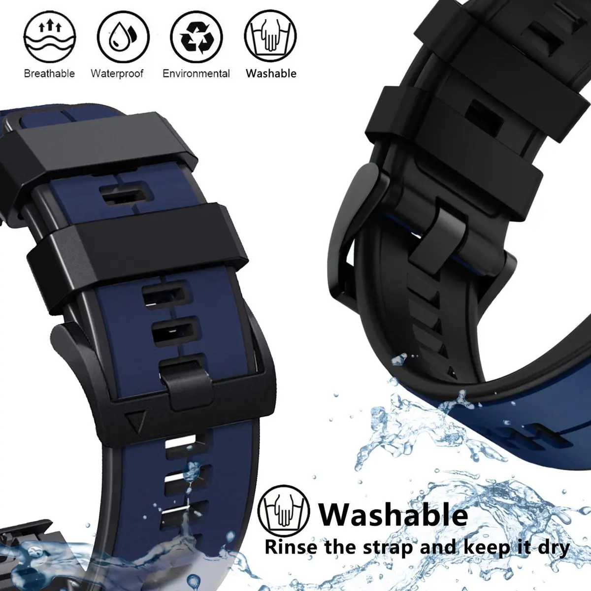 Abanen Quick Fit 22mm Silicone Watch Band for Garmin 955, Fenix 7, epix 2, Instinct 2 Solar | Waterproof Sport Strap - view 5