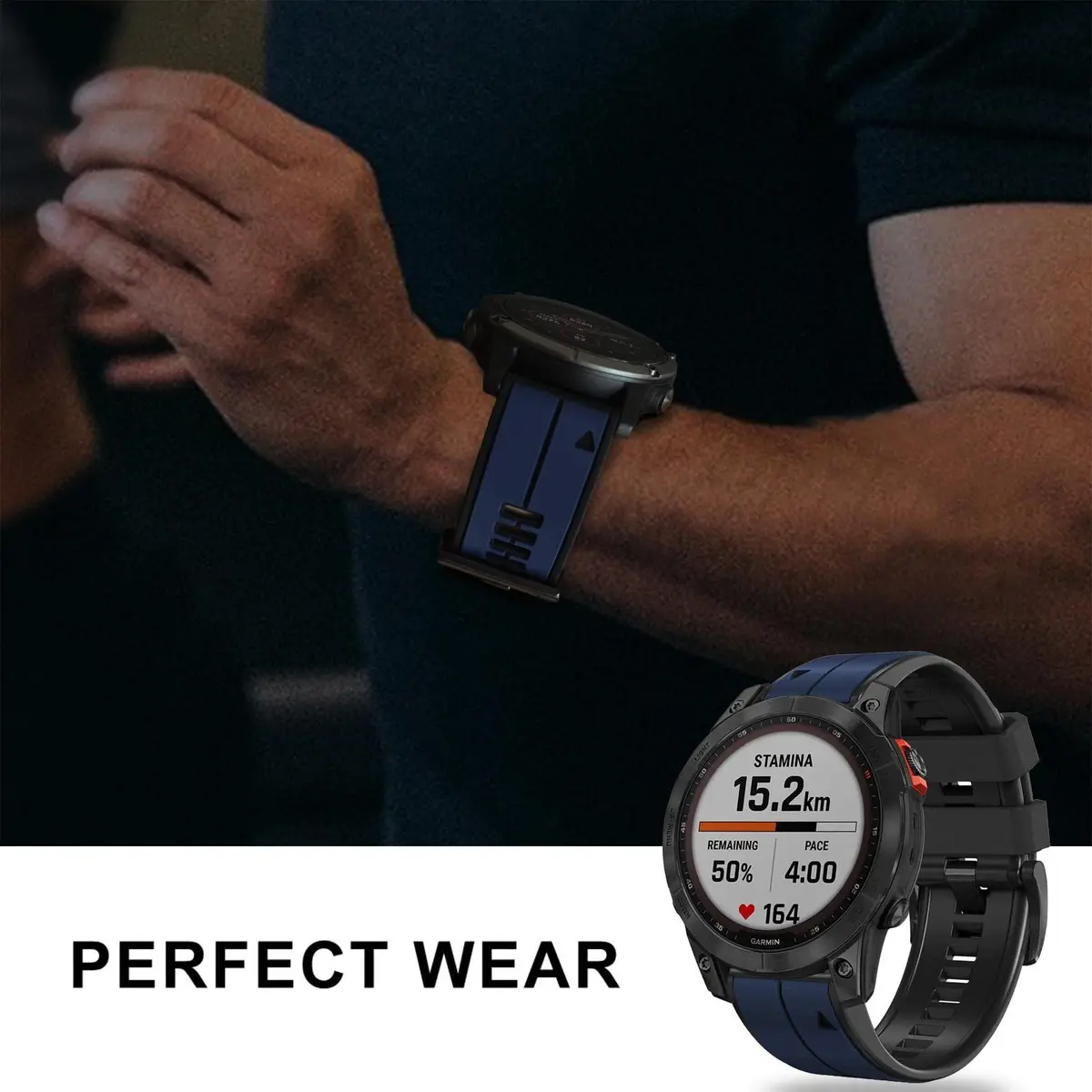 Abanen Quick Fit 22mm Silicone Watch Band for Garmin 955, Fenix 7, epix 2, Instinct 2 Solar | Waterproof Sport Strap - view 7