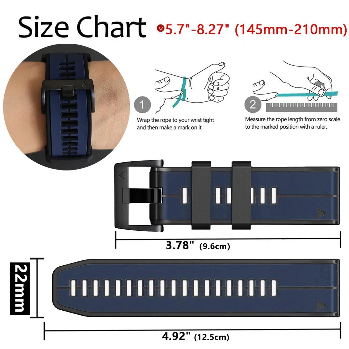 Abanen Quick Fit 22mm Silicone Watch Band for Garmin 955, Fenix 7, epix 2, Instinct 2 Solar | Waterproof Sport Strap - view 4