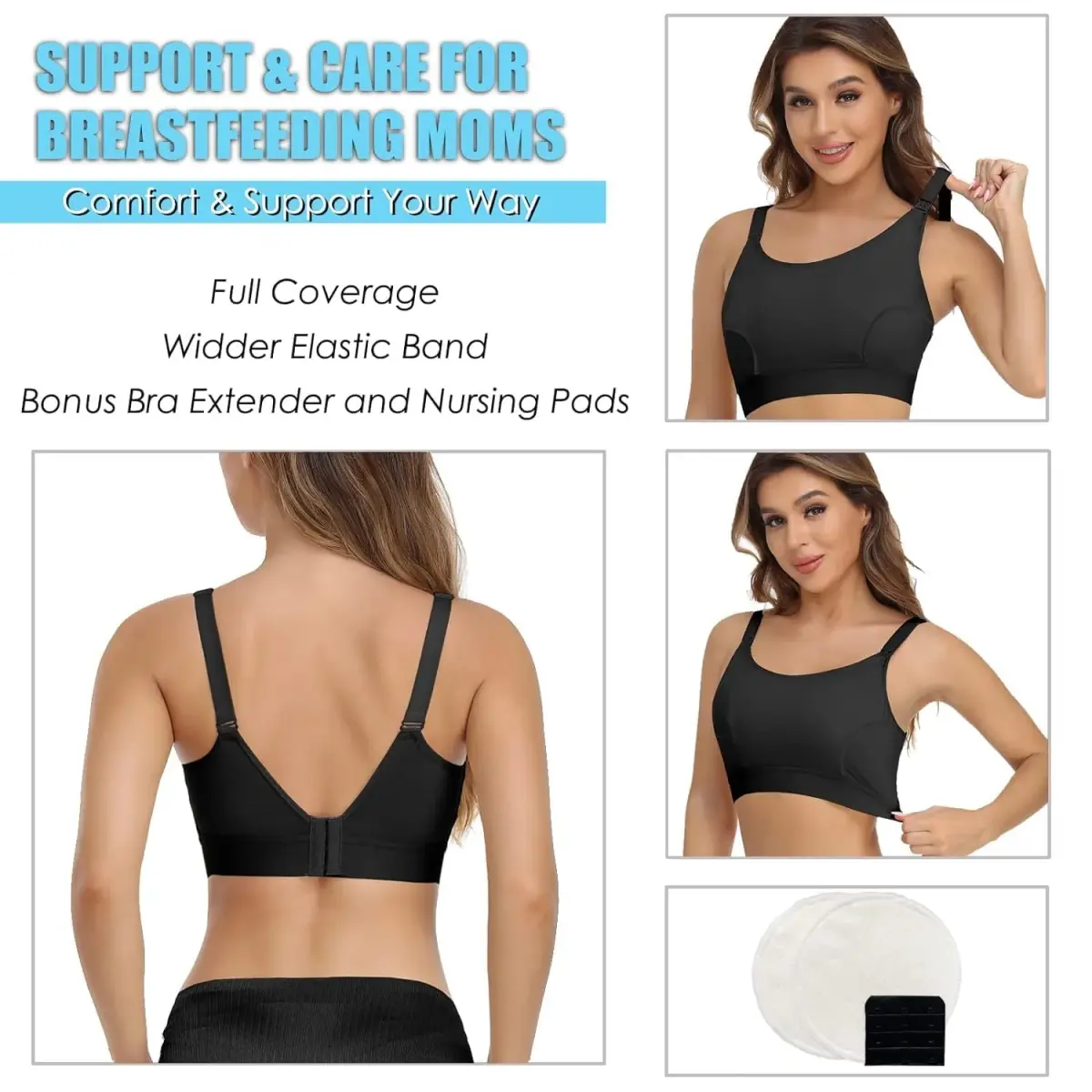ENSDOAR Hands Free Pumping Bra Large Black | Adjustable Breast-Pump Holding & Nursing Bra - view 6